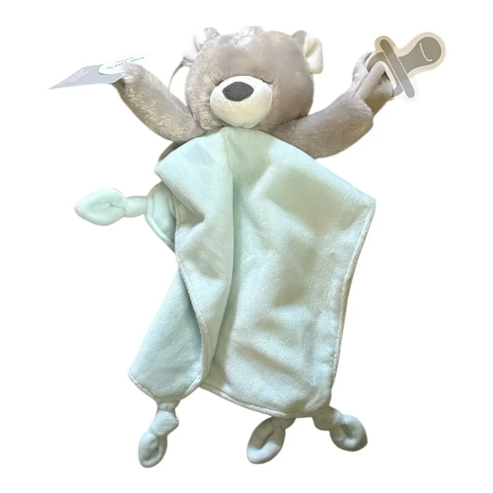 Carters Baby Bear Cuddle Blanket Lovey Rattle Pacifier Holder Mint Gray L32021H
